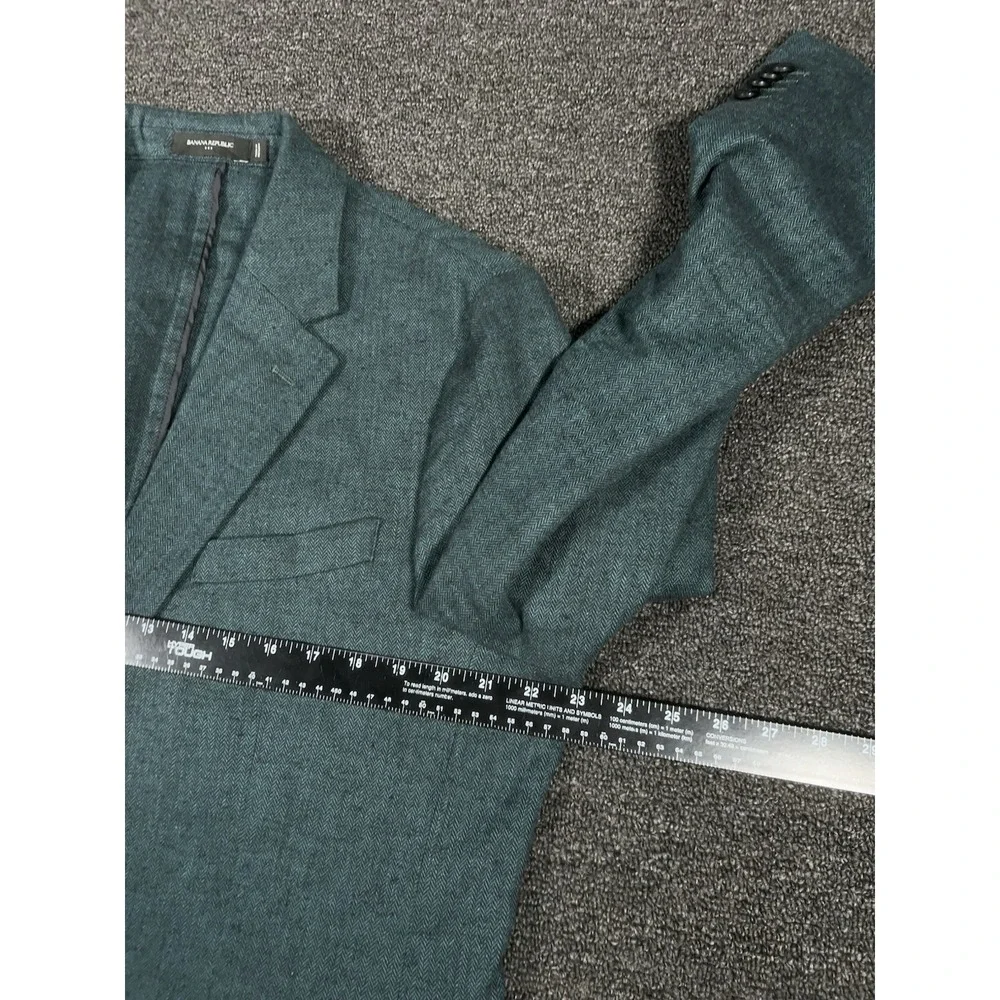 Banana Republic Blazer Jacket Men 44R Green Herringbone Tweed Linen Unstructured